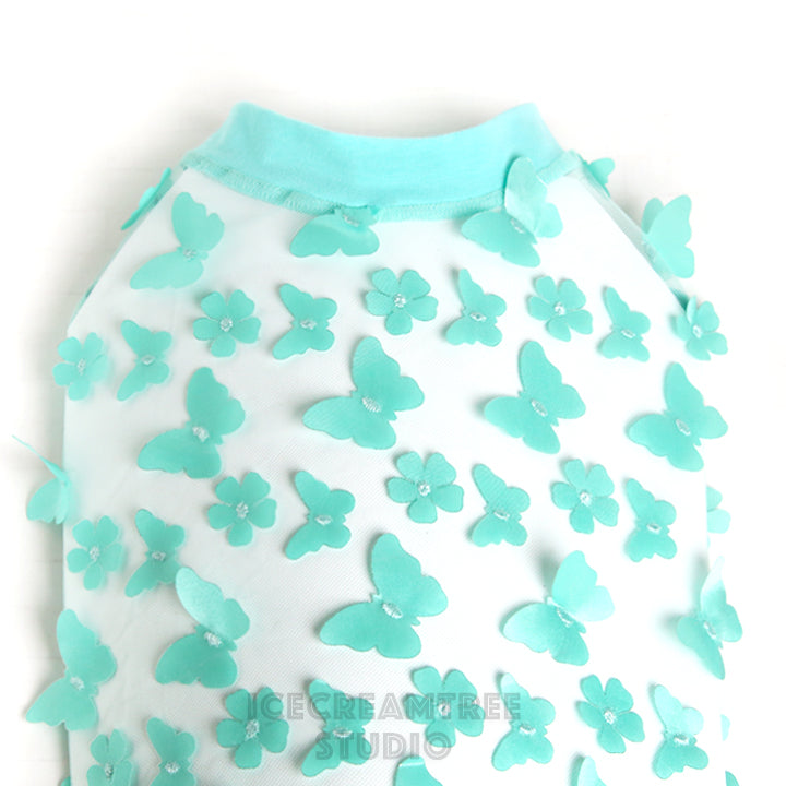 Aqua Mint 3D Butterfly Mesh Top - Pet Clothing