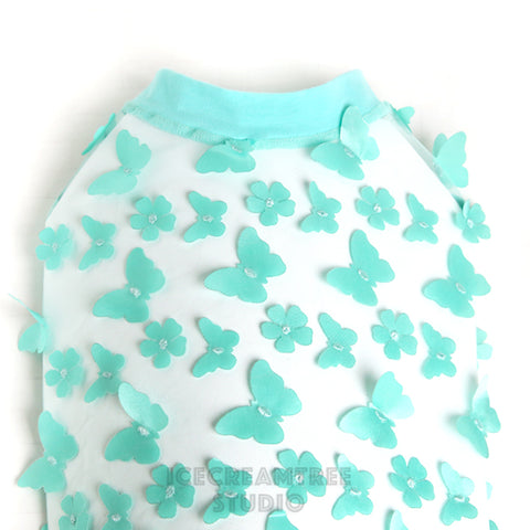 Aqua Mint 3D Butterfly Mesh Top - Pet Clothing
