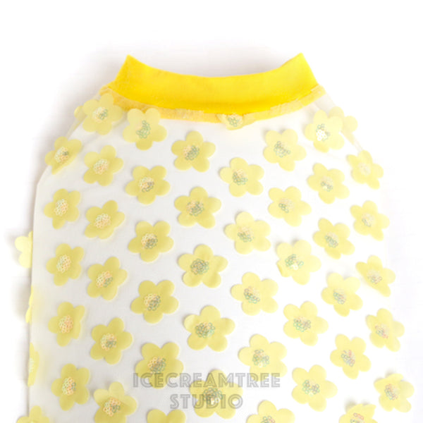 Yellow 3D Flower Mesh Top - Pet Clothing