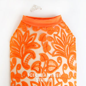 Orange Sequin Mesh Top Outfit Set - Pet Clothing