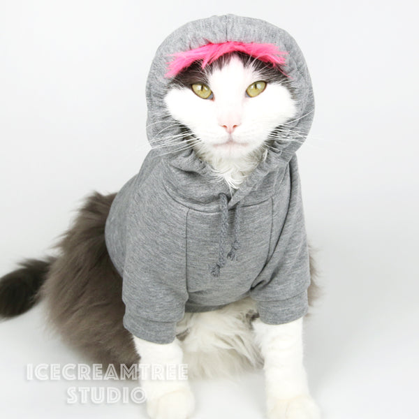 Grey Hoodie Embarrassment Look Outfit Set - Pet Clothing