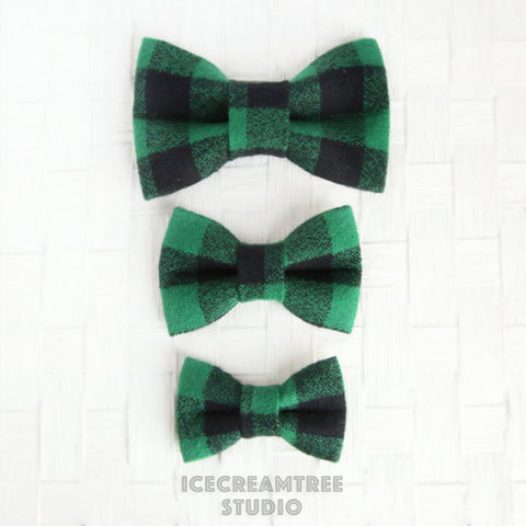 Flannel Black Green Buffalo Plaid Bow - Collar Slide on Bow