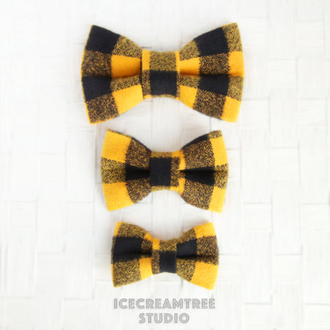 Flannel Black Yellow Buffalo Plaid Bow - Collar Slide on Bow