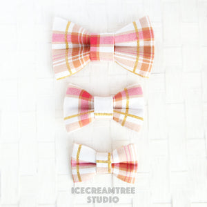 Red with Gold Plaid Bow - Collar Slide on Bow