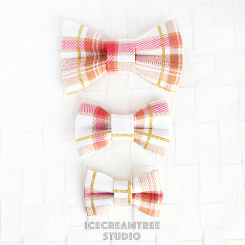 Red with Gold Plaid Bow - Collar Slide on Bow