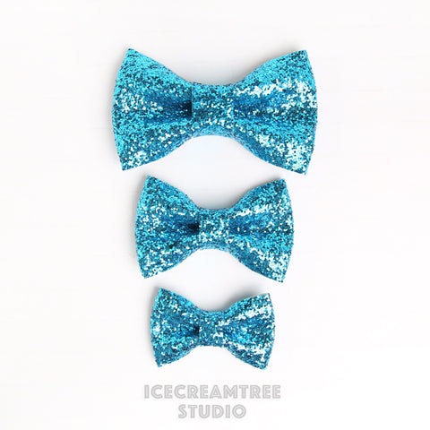 Sparkle Glitter Aqua Blue Bow - Collar Slide on Bow