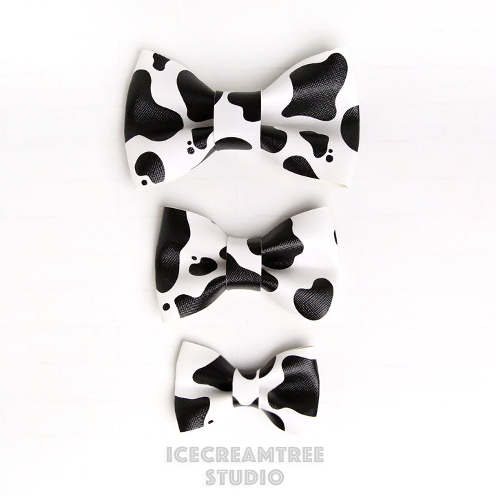 Faux Leather Cow Print Bow - Collar Slide on Bow