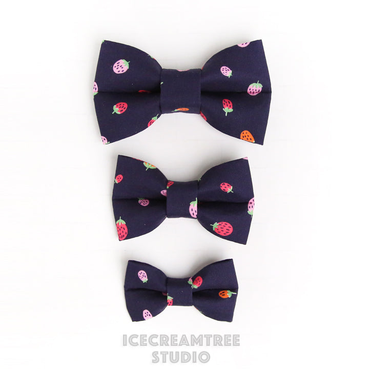 Navy Strawberry Bow - Collar Slide on Bow