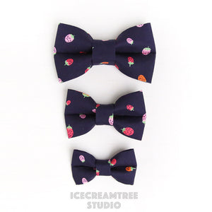 Navy Strawberry Bow - Collar Slide on Bow