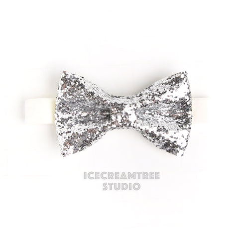 Sparkle Glitter Silver Bow Tie - Pet Bow Tie