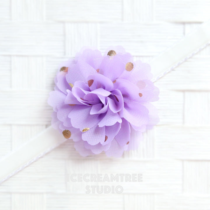 Little Lavender Gold Dot Bloom Collar Slide On - Small Flower Collar Accessory