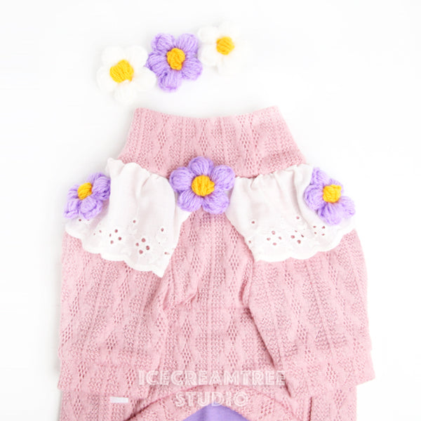 Puffy Pink Daisy Look Outfit - Pet Clothing