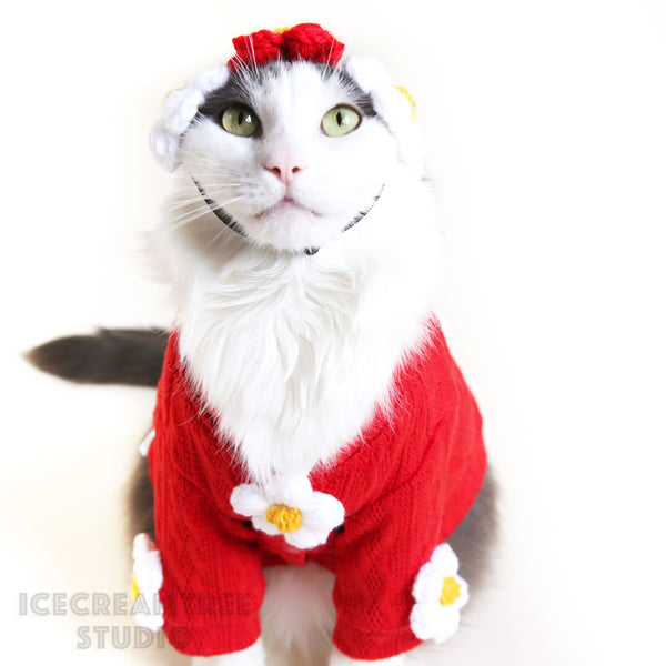 Puffy Red Daisy Look Outfit - Pet Clothing