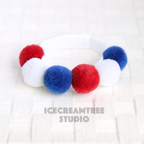 Red White Blue PomPom Necklace - Elastic Pet Collar