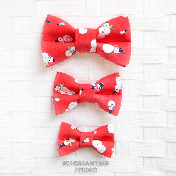 Red Snowman Bow - Collar Slide on Bow