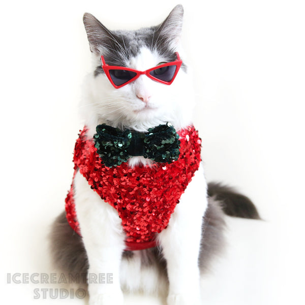 Holiday Red Sequin Party Outfit Set - Pet Clothing