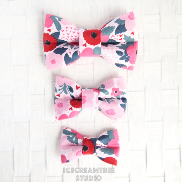 Pink Flower Heart Bow - Collar Slide on Bow