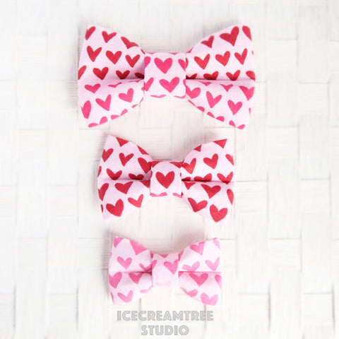 Pink Red Hearts Bow - Collar Slide on Bow