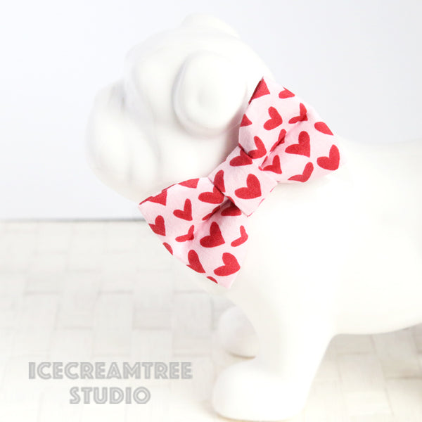 Pink Red Hearts Bow - Collar Slide on Bow