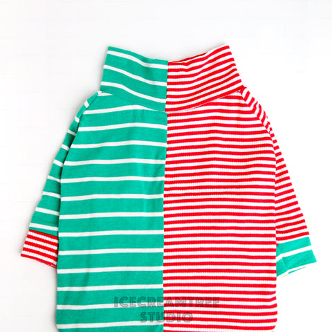 Half and Half Stripe Tshirt Pajama - Pet Clothing