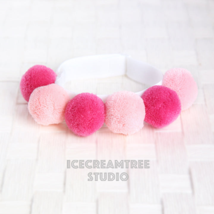 Pink PomPom Necklace - Elastic Pet Collar