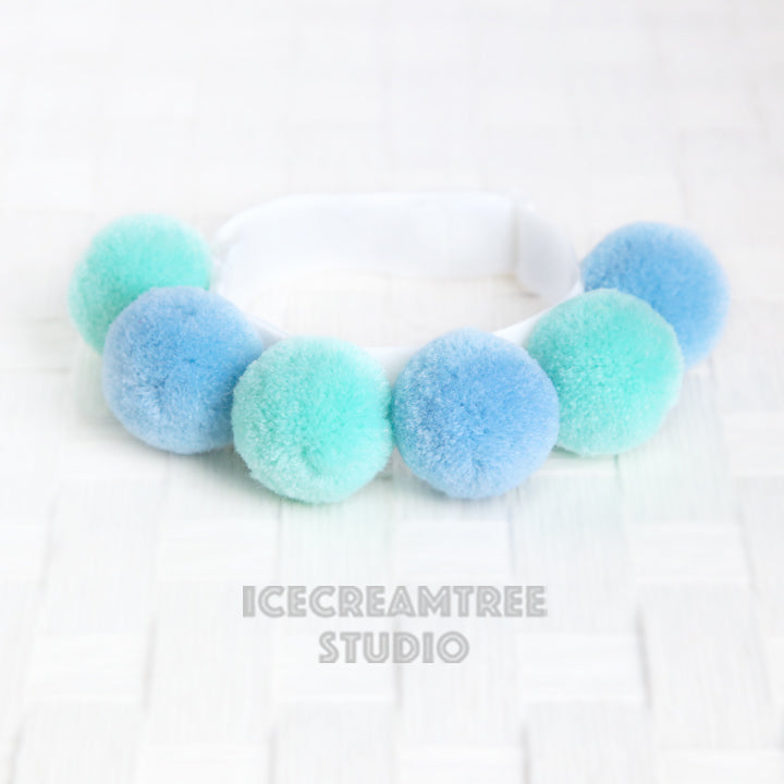 Blue Mint PomPom Necklace - Elastic Pet Collar