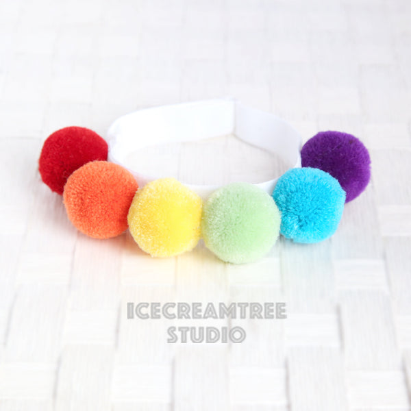 Rainbow PomPom Necklace - Elastic Pet Collar