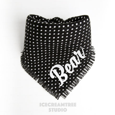 Black White Polka Dot Bandana - Tie on Classic Flannel Pet Bandana Scarf