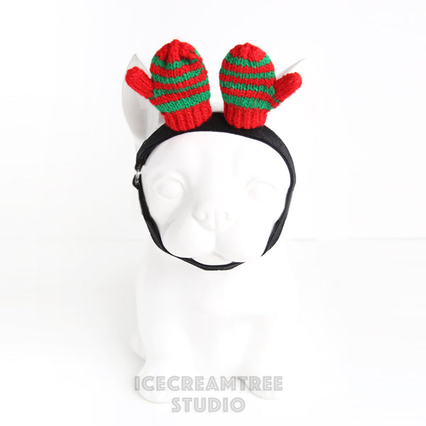 Holiday Mini Mittens Headband - Elastic Pet Collar