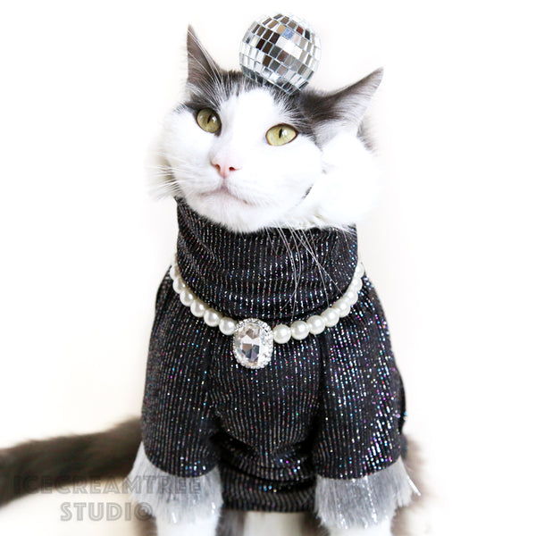 Sparkle Glitters with Fringes Disco Velvet Outfit Set - Pet Clothing