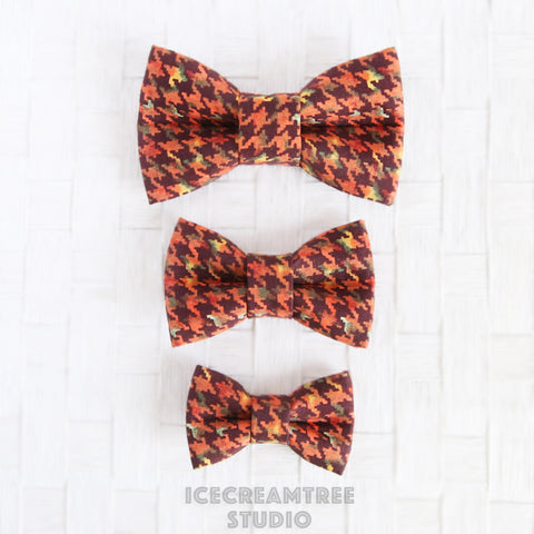 Pumpkin Houndstooth Bow - Collar Slide on Bow