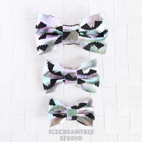 Iridescent Bats Bow - Collar Slide on Bow