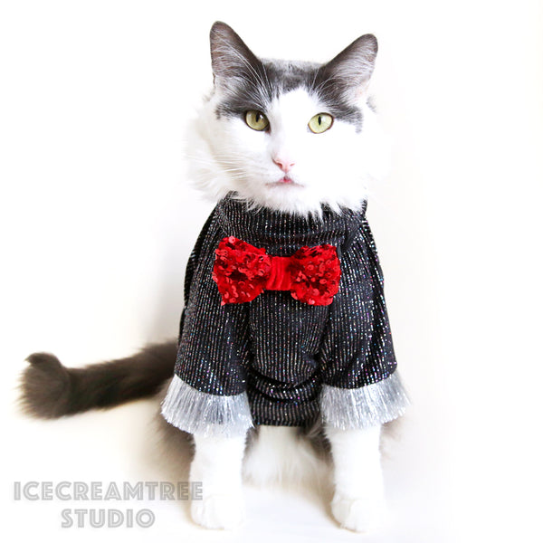 Sparkle Glitters with Fringes Disco Velvet Outfit Set - Pet Clothing