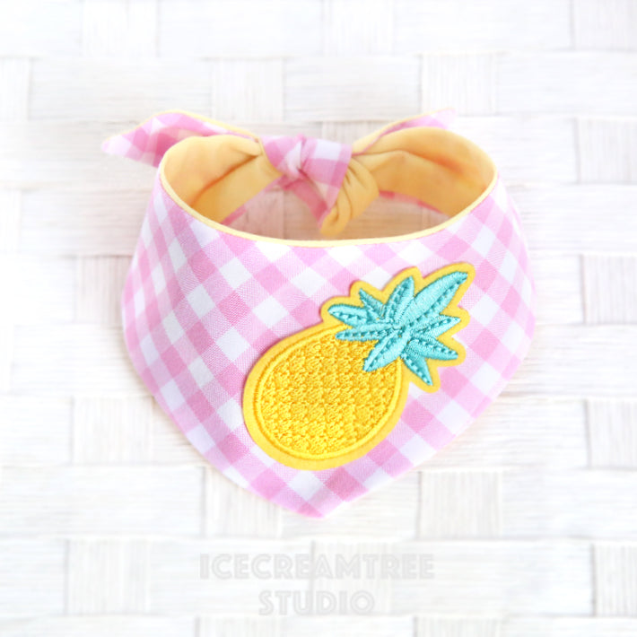 Candy Pink Gingham Check Pineapple Bandana - Tie on Modern Pet Bandana Scarf