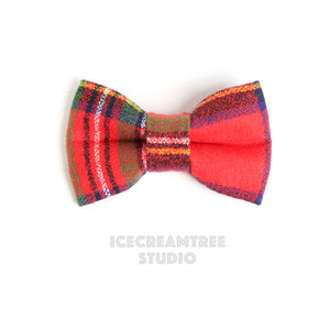 Red Green Plaid Bow - Collar Slide on Bow