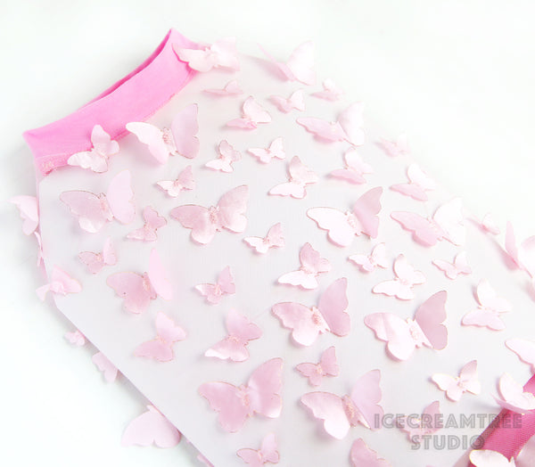 Pink 3D Butterfly Mesh Top - Pet Clothing