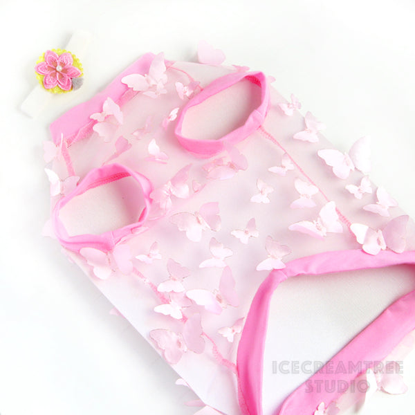 Pink 3D Butterfly Mesh Top - Pet Clothing