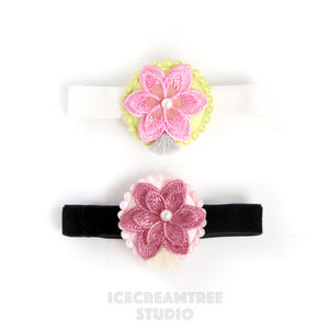Flower with Mini Tassel Headband - Elastic Pet Collar