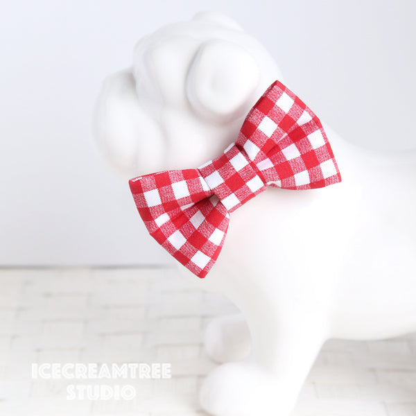 Red Gingham Check Bow - Collar Slide on Bow