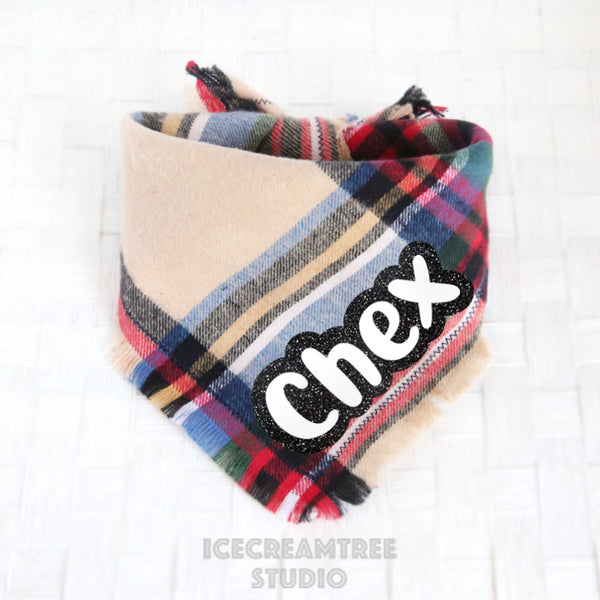 Simple Beige Plaid Bandana - Tie on Classic Flannel Pet Bandana Scarf