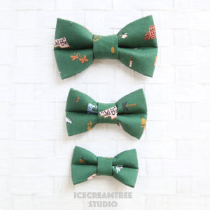 Forest Green Around the World Bow - Collar Slide on Bow