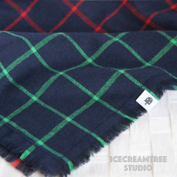 Navy Green Plaid Bandana - Tie on Classic Flannel Pet Bandana Scarf