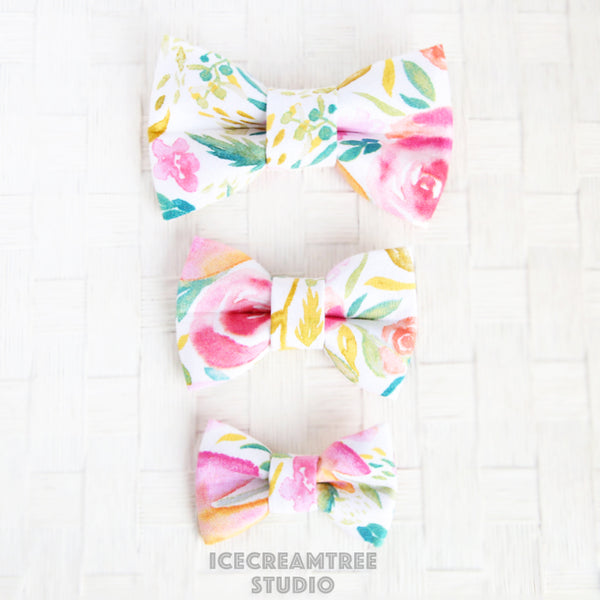 Watercolor Floral Bow - Collar Slide on Bow