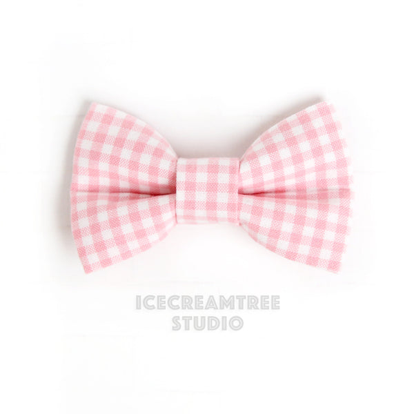 Pastel Pink Gingham Check Bow - Collar Slide on Bow