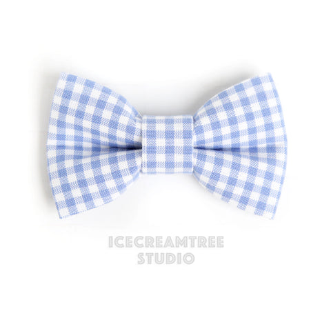 Periwinkle Gingham Check Bow - Collar Slide on Bow