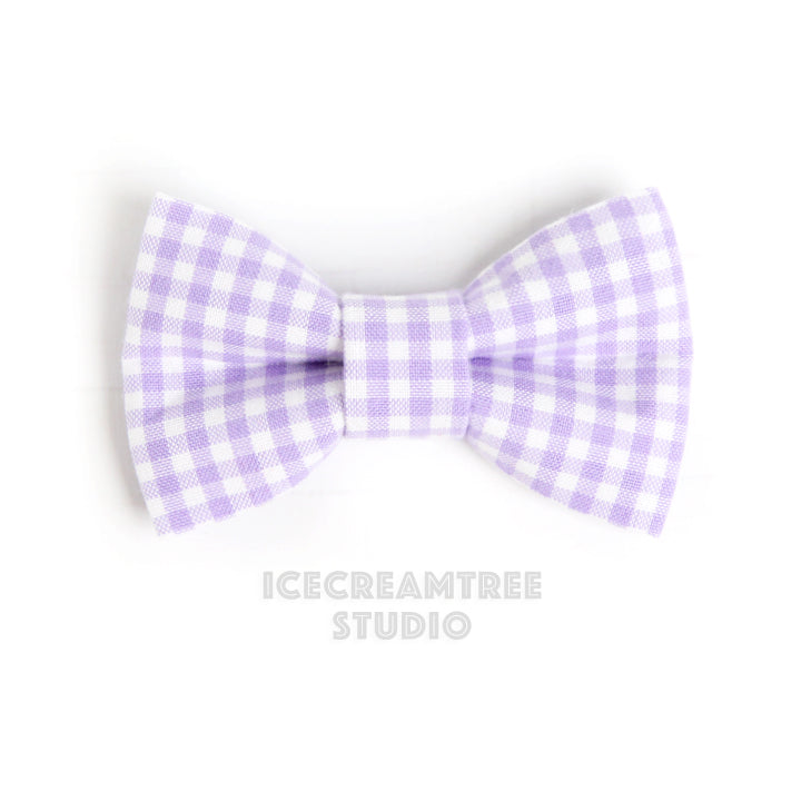 Lavender Gingham Check Bow - Collar Slide on Bow