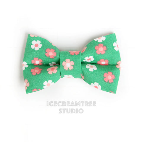 Green Flowers Bow - Collar Slide on Bow