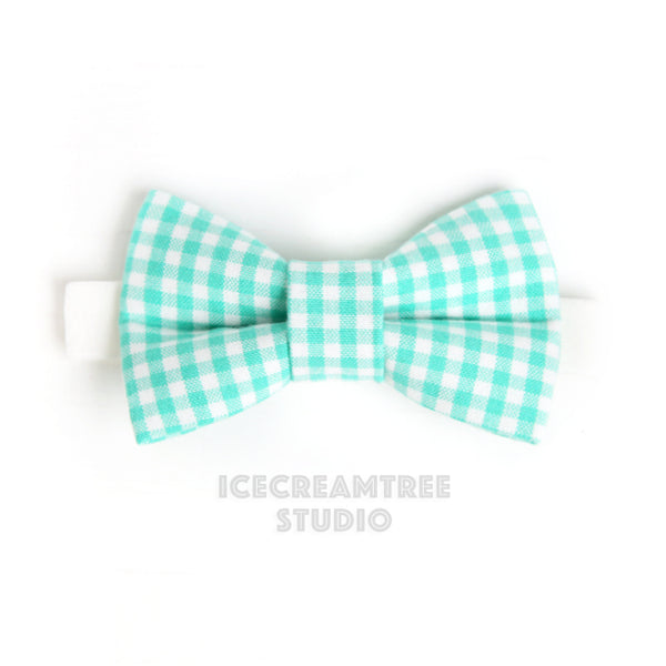 Aqua Mint Gingham Check Bow Tie - Pet Bow Tie