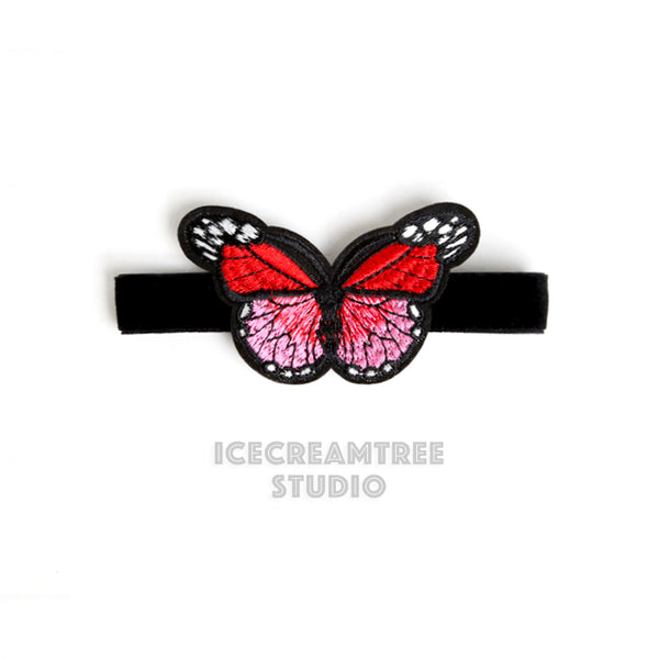 Embroidery Butterfly Headband - Elastic Pet Collar