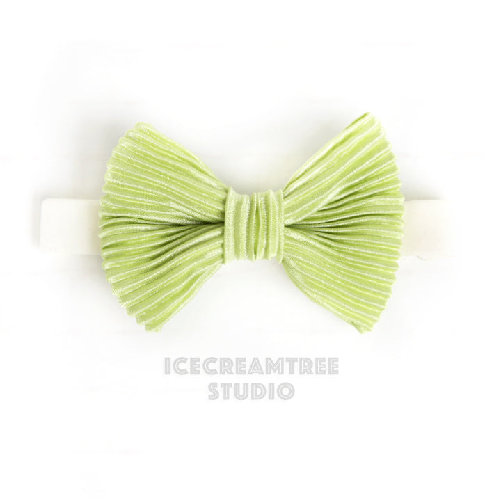 Light Green Pleated Bow Tie - Pet Bow Tie / Headband